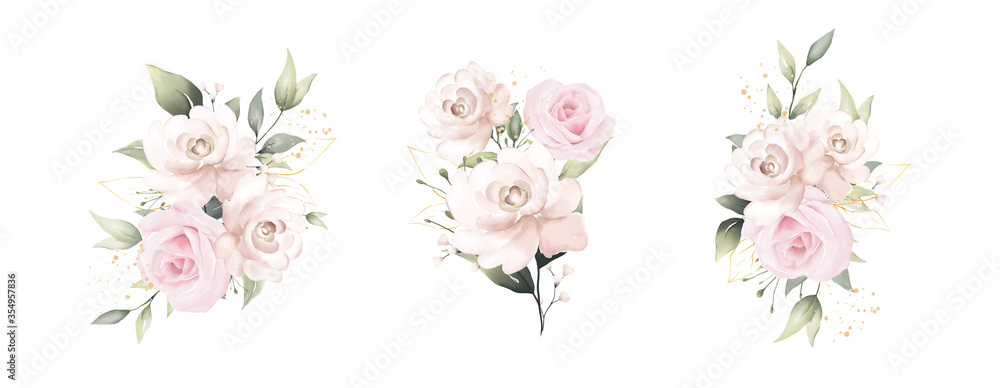 rose watercolor vector set beautiful floral bouquet - obrazy, fototapety, plakaty 
