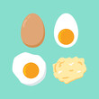 set of egg, raw, boiled, fried, scramble egg, egg menu
