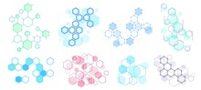 Abstract Hexagonal Structure. Futuristic Composition, Geometric Hexagon Network Structures And Honeycomb Vector Illustration Set. Hexagon Pattern Structure, Design Molecular Dna, Polygon Honeycomb