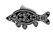 Stylized carp image on white background. Carp fishing. Maori pattern. Decorative fish. Stencil art.