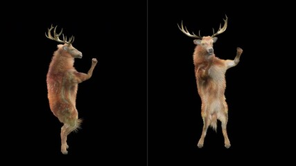 Wall Mural - deer dance cg fur 3d rendering animal realistic cgi vfx animation loop composition 3d mapping cartoo