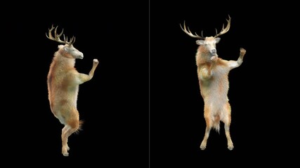 Wall Mural - deer dance cg fur 3d rendering animal realistic cgi vfx animation loop composition 3d mapping cartoo