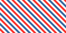 Barber Colored Liner Background. Blue Red Vector Pattern. Diagonal Stripe Pattern.