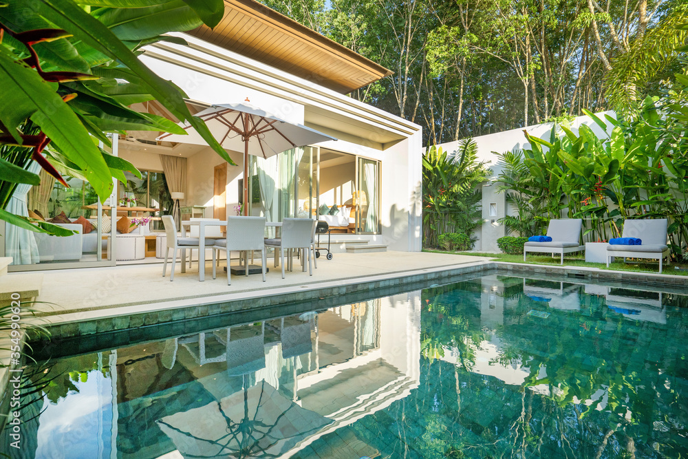 Interior and exterior design of luxury pool villa, house, home feature ...