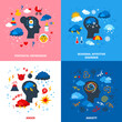 Flat Design Vector Illustration Concepts of Postpartum Depression, Anger, Seasonal Affective Disorder and Anxiety. Human head flat icons, psychology logo.