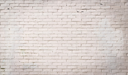 Wall Mural - Large panoramic background of white painted brick, light vignette creative copy space, horizontal aspect