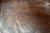 Fototapeta Desenie - Ancient rock carvings in the sandstone of the Wadi Rum Desert, Jordan