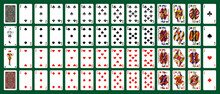 Poker Set With Isolated Cards On Green Background. Poker Playing Cards, Full Deck.