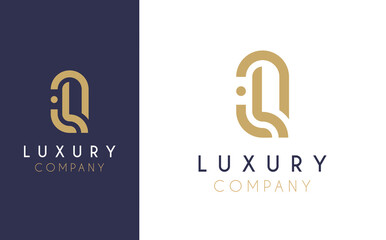Canvas Print - Premium Vector Q Logo in two colour variations. Beautiful Logotype design for luxury company branding. Elegant identity design in blue and gold.