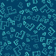 © Kostiantyn - Green line Waterproof rubber boot icon isolated seamless pattern on blue background. Gumboots for rainy weather, fishing, gardening. Vector Illustration
