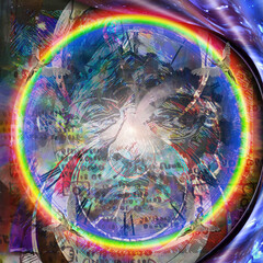 Wall Mural - vision. modern art. man face and angels