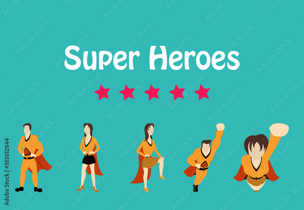 Superhero actions icon set in cartoon colored style different poses ...