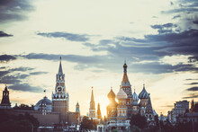Panorama Of Red Square From The River Side Photographed At Sunset