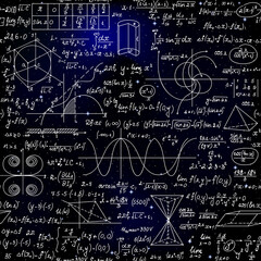 Wall Mural - mathematical vector seamless pattern with formulas, figures and calculations handwritten on the back