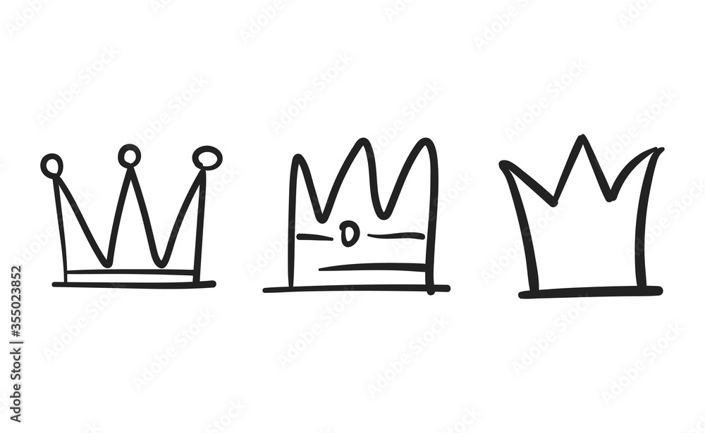 Set of hand drawn doodles crowns. Vector illustrations. Queen and King ...