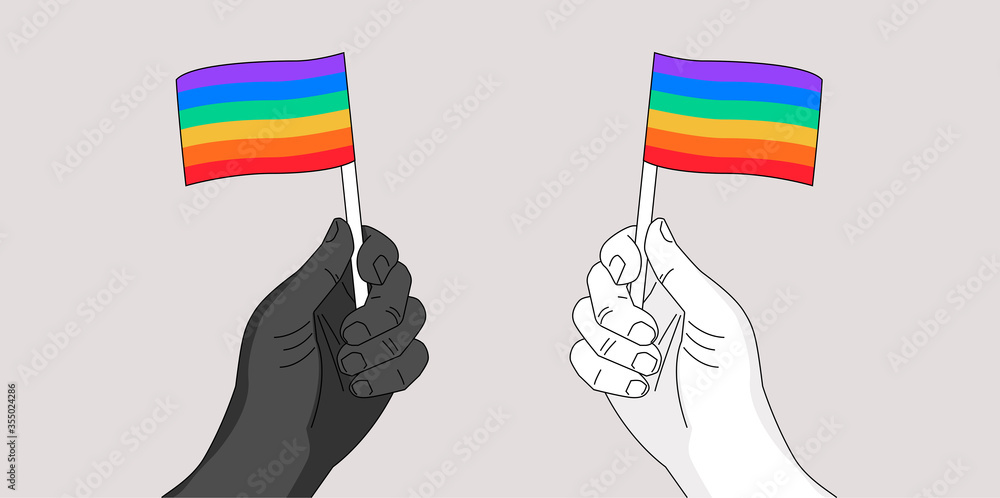 Pride banner - Two hands waving rainbow flags gay pride symbol - hand ...