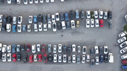 aerial view of metro park station and parked vehicles in istanbul