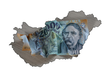 Wall Mural - Map of Hungary. crumpled 20000 forint hungarian money