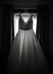 Wall Mural - black and white image of wedding dress in silhouette