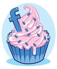 Alphabet and Delicious Birthday Cupcake. f popular social media icon.