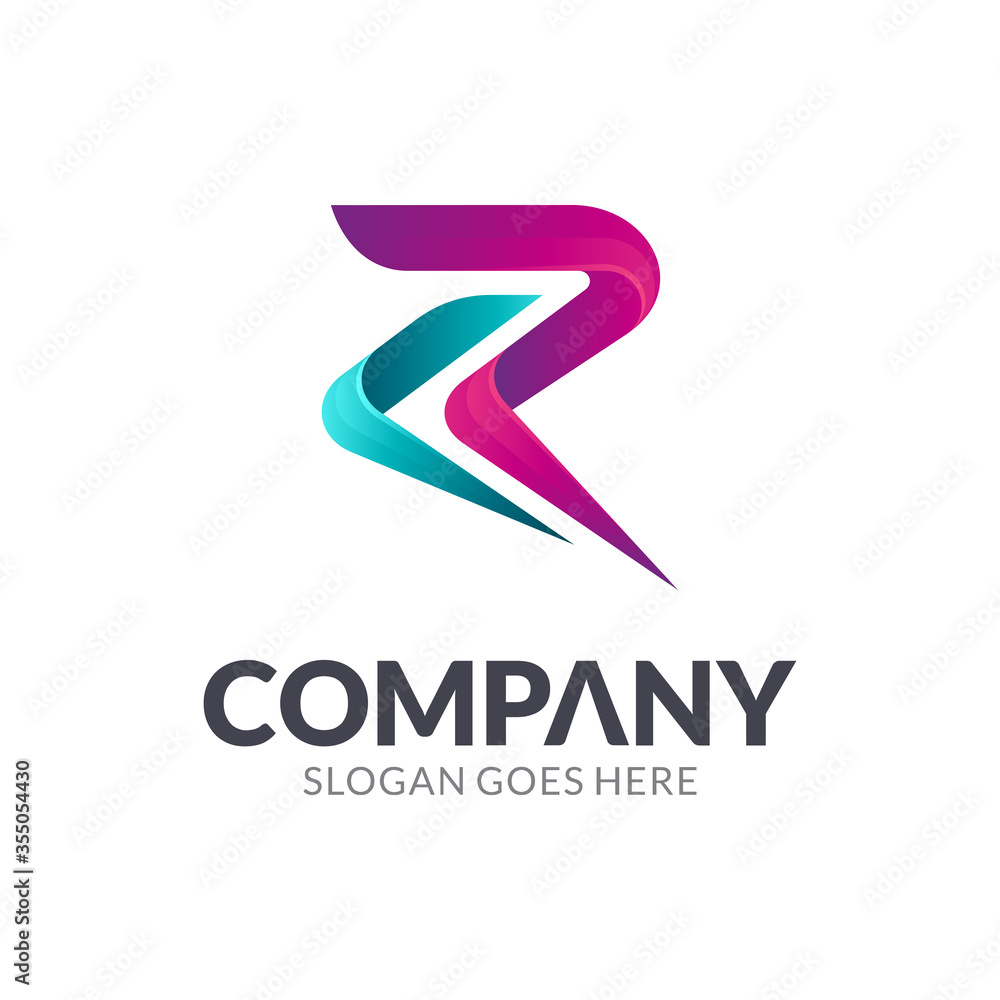 Initial letter R and arrow logo with gradient colors Stock Vector ...
