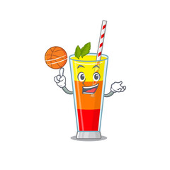 Canvas Print - Sporty cartoon mascot design of tequila sunrise cocktail with basketball