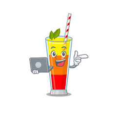 Poster - Smart cartoon character of tequila sunrise cocktail studying at home with a laptop