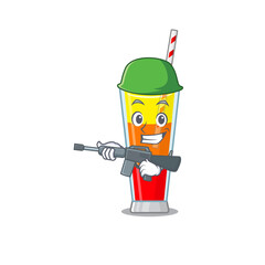 Sticker - A cartoon picture of Army tequila sunrise cocktail holding machine gun