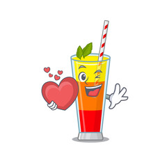 Canvas Print - A sweet tequila sunrise cocktail cartoon character style holding a big heart