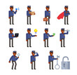 © paper_owl - Set of bear policeman characters in various situations. Bear officer holding loudspeaker, parcel box, spyglass, big key and showing other actions. Flat design vector illustration