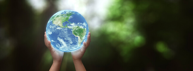 Wall Mural - concept- boy holding planet earth in his hands- elements of this image furnished by NASA