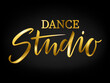 Handwritten brush lettering for ballet or dance studio. Gold isolated text in modern style on black background. Vector illustration for logo, label signage, posters and advertising your business.