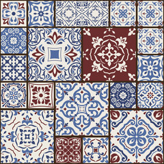 Naklejka na meble Seamless colorful patchwork tile with Islam, Arabic, Indian, ottoman motifs. Majolica pottery tile. Portuguese and Spain decor. Ceramic tile in talavera style. Vector illustration