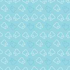Cute seamless pattern background with white outlined teeth for dental, oral care medicine design.
