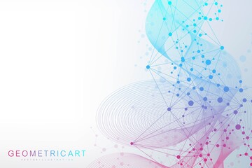 Wall Mural - geometric abstract background with connected line and dots. structure molecule and communication. bi