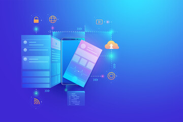 Wall Mural - mobile app development and web design, application building, app coding on smartphone screen concept
