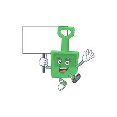 Poster - Cute green sand bucket mascot design smiley with rise up a board