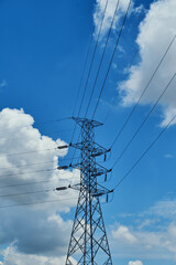 Sky with white clouds and electric pylon