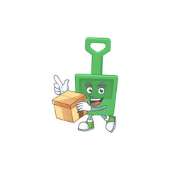 Poster - cartoon design style of green sand bucket having gift box