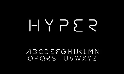 Wall Mural - Hyper minimal technology display font design. Vector alphabet.