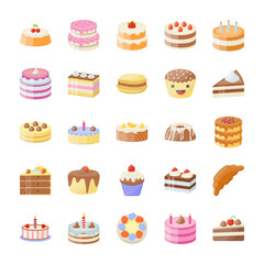 Poster - Set of Cake Flat Vector Icons