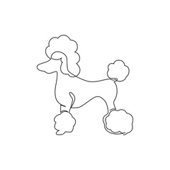 Sticker - One single line drawing of simple cute poodle puppy dog icon. Pet shop logo emblem vector concept. Trendy continuous line graphic draw design illustration