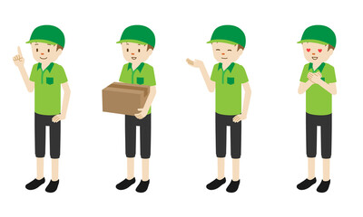 Wall Mural - Illustration set of 4 poses of Courier delivery man standing