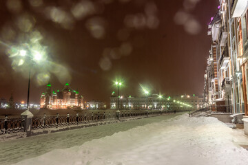 Russia, Yoshkar-Ola night view of the illuminated promenade.