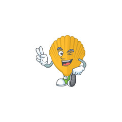 Sticker - smiling yellow clamp cartoon mascot style with two fingers