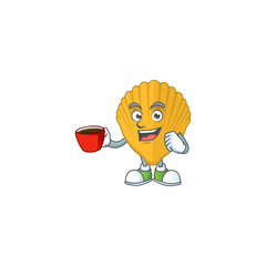 Poster - A mascot design character of yellow clamp drinking a cup of coffee