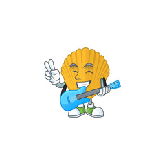 Poster - Yellow clamp cartoon character style plays music with a guitar