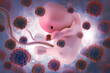 Virus infected human fetus on scientific background.