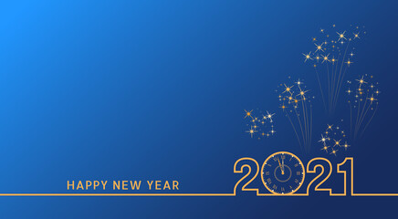 Wall Mural - happy new year 2021, fireworks and midnight clock, modern invitation banner background, new year 202
