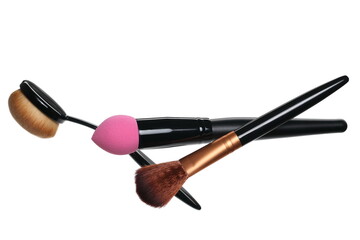 Wall Mural - Makeup brushes, set for applying face powder isolated on white background with clipping path